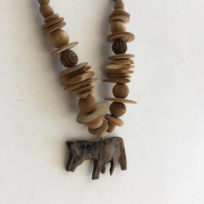 Unique zebra wooden type beaded statement necklace