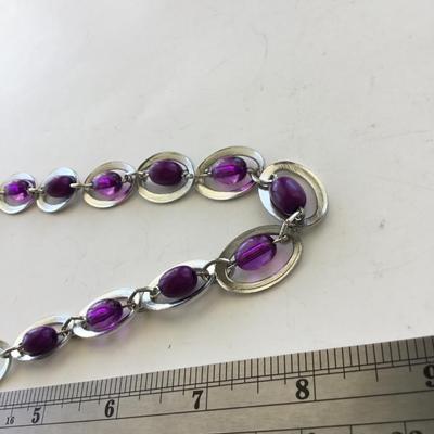 Silver tone purple collar necklace