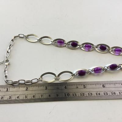 Silver tone purple collar necklace