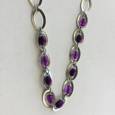 Silver tone purple collar necklace