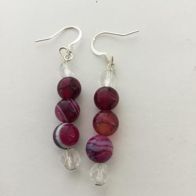 Purple beaded dangle fashion earrings