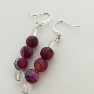 Purple beaded dangle fashion earrings