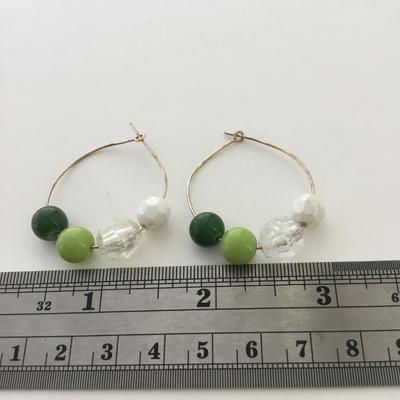 Silver tone light green hoop earrings