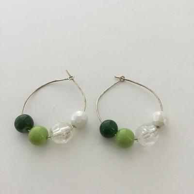 Silver tone light green hoop earrings