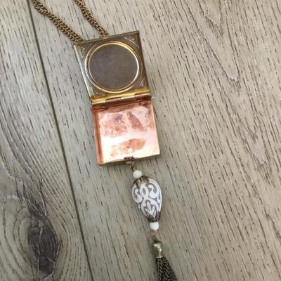 Rare antique Victorian, lockbox, monogrammed, edging, gold, toned, tassel, statement, necklace Unique, very rare