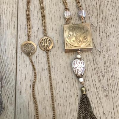 Rare antique Victorian, lockbox, monogrammed, edging, gold, toned, tassel, statement, necklace Unique, very rare