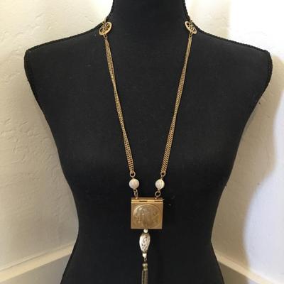 Rare antique Victorian, lockbox, monogrammed, edging, gold, toned, tassel, statement, necklace Unique, very rare