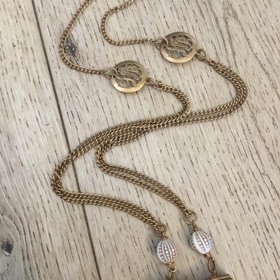 Rare antique Victorian, lockbox, monogrammed, edging, gold, toned, tassel, statement, necklace Unique, very rare