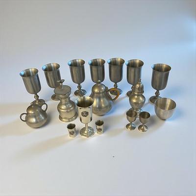 Sale Photo Thumbnail #361: Pewter Cups, Teapot and more