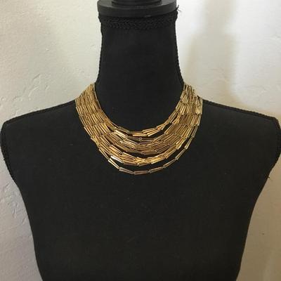 Beautiful vintage, gold, toned, multi strand statement, collar necklace. Excellent condition.