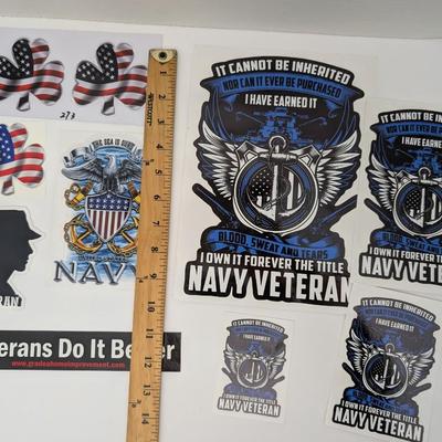 Lot of Navy Veteran Stickers Patriotic Military Decals USA Flag Clover and Anchor Designs