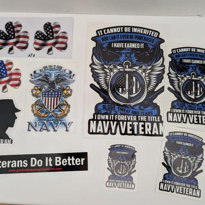 Lot of Navy Veteran Stickers Patriotic Military Decals USA Flag Clover and Anchor Designs