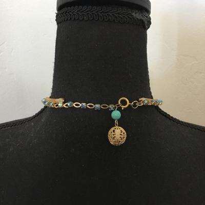 Beautiful, rare vintage, Miriam Haskell, excellent condition Egyptian revival turquoise and gold, toned statement necklace