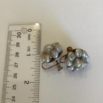 Vintage Iridescent shell cluster screw back earrings