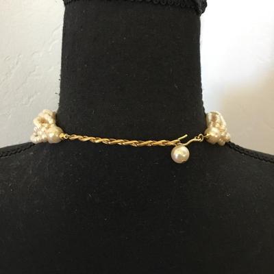 Vintage faux, pearl, rhinestone statement, necklace