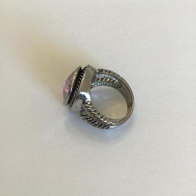 Silver tone ring with pink Rhinestone