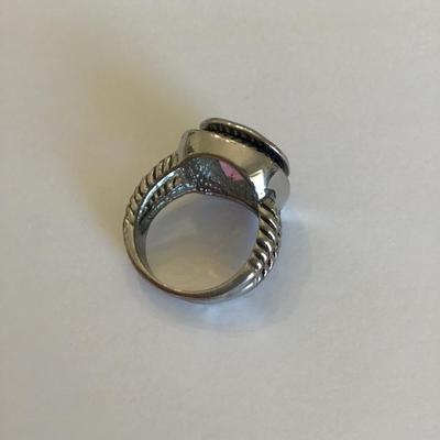 Silver tone ring with pink Rhinestone