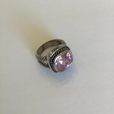 Silver tone ring with pink Rhinestone