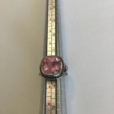 Silver tone ring with pink Rhinestone