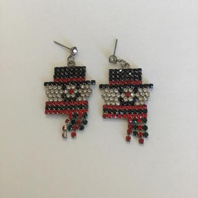 Cute rhinestone snowman dangle earrings