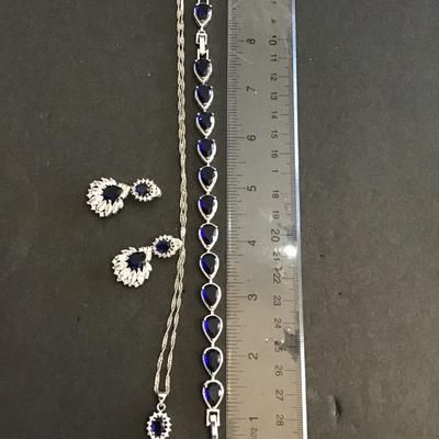 Beautiful Blue rhinestones, crystal rhinestones, necklace, bracelet, and earring combo mark 925