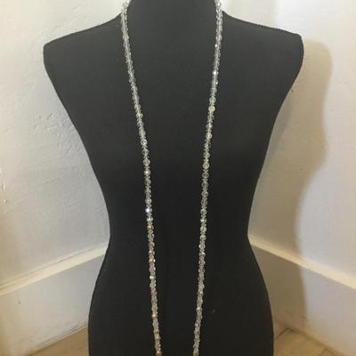 Beautiful vintage, long aurora, borealis crystal necklace