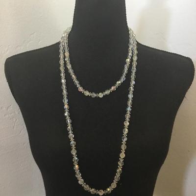 Beautiful vintage, long aurora, borealis crystal necklace