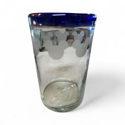 Sale Photo Thumbnail #380: Walt Disney Mikey Mouse Cobalt Blue Rimmed Drinking Glasses.   Hand Blown.   Set of 6 Glasses