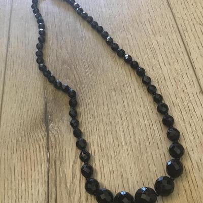 Vintage faceted jet black glass bead necklace