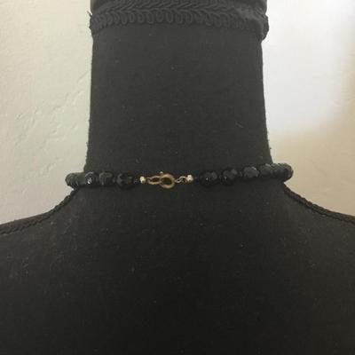Vintage faceted jet black glass bead necklace