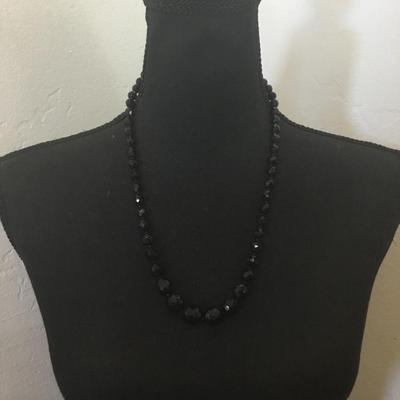 Vintage faceted jet black glass bead necklace
