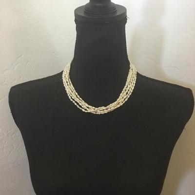 Vintage, genuine, race, pearl multi strand necklace, gold toned