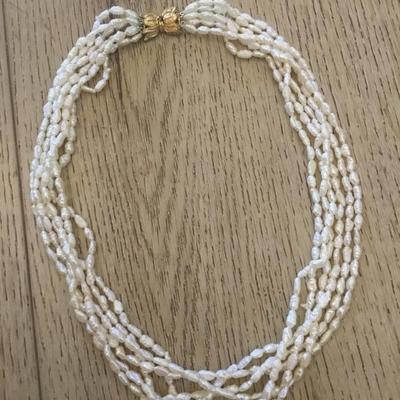 Vintage, genuine, race, pearl multi strand necklace, gold toned