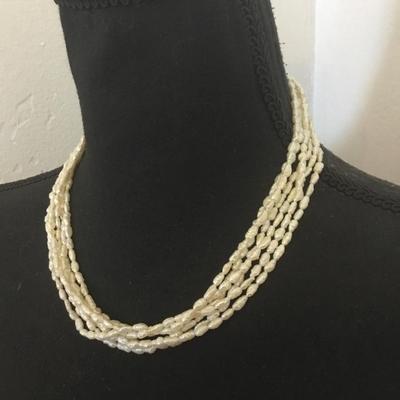 Vintage, genuine, race, pearl multi strand necklace, gold toned