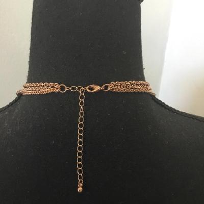Beautiful, copper, toned or rose, gold, toned, crystal flower, statement, tassel necklace