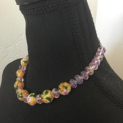 Gorgeous tropical pink glass, crystal bead choker necklace