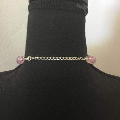 Gorgeous tropical pink glass, crystal bead choker necklace