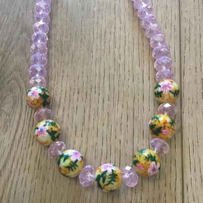 Gorgeous tropical pink glass, crystal bead choker necklace