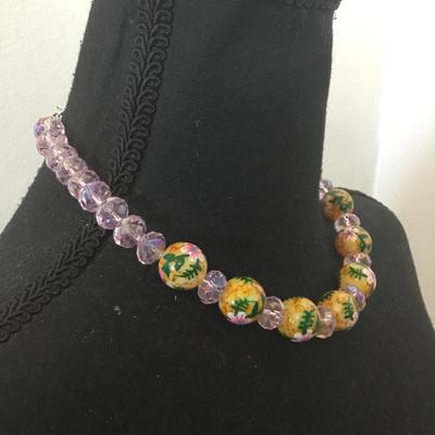 Gorgeous tropical pink glass, crystal bead choker necklace