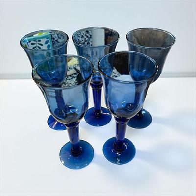 Sale Photo Thumbnail #385: Cobalt Blue Wine Glasses  Set of 5  7.5" Tall