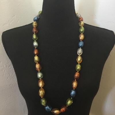 Vintage oval, multicolored foil, bead, chunky necklace, and matching bracelet