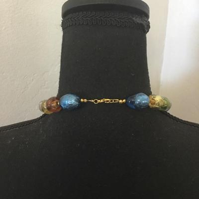 Vintage oval, multicolored foil, bead, chunky necklace, and matching bracelet