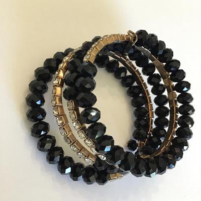 Vintage wrap bracelet with black faceted glass beads and Rhinestones