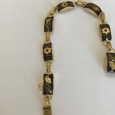 Vintage Damascene bracelet with floral and birds