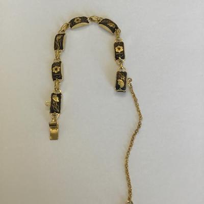 Vintage Damascene bracelet with floral and birds