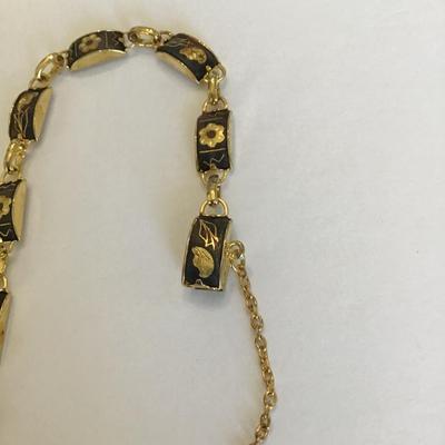 Vintage Damascene bracelet with floral and birds