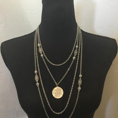 Beautiful Silver tone, multi strand, layered statement, necklace, excellent condition