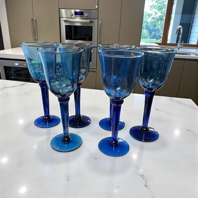 Sale Photo Thumbnail #387: Set of 6 Cobalt Blue Stemmed Wine Glasses
Approximately 8.5" Tall