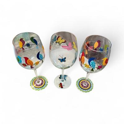 Sale Photo Thumbnail #388: Set of 3 Hand Painted Balloon Wine Glasses