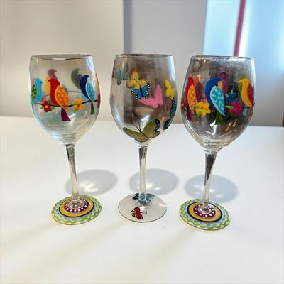 Sale Photo Thumbnail #389: Set of 3 Hand Painted Balloon Wine Glasses
